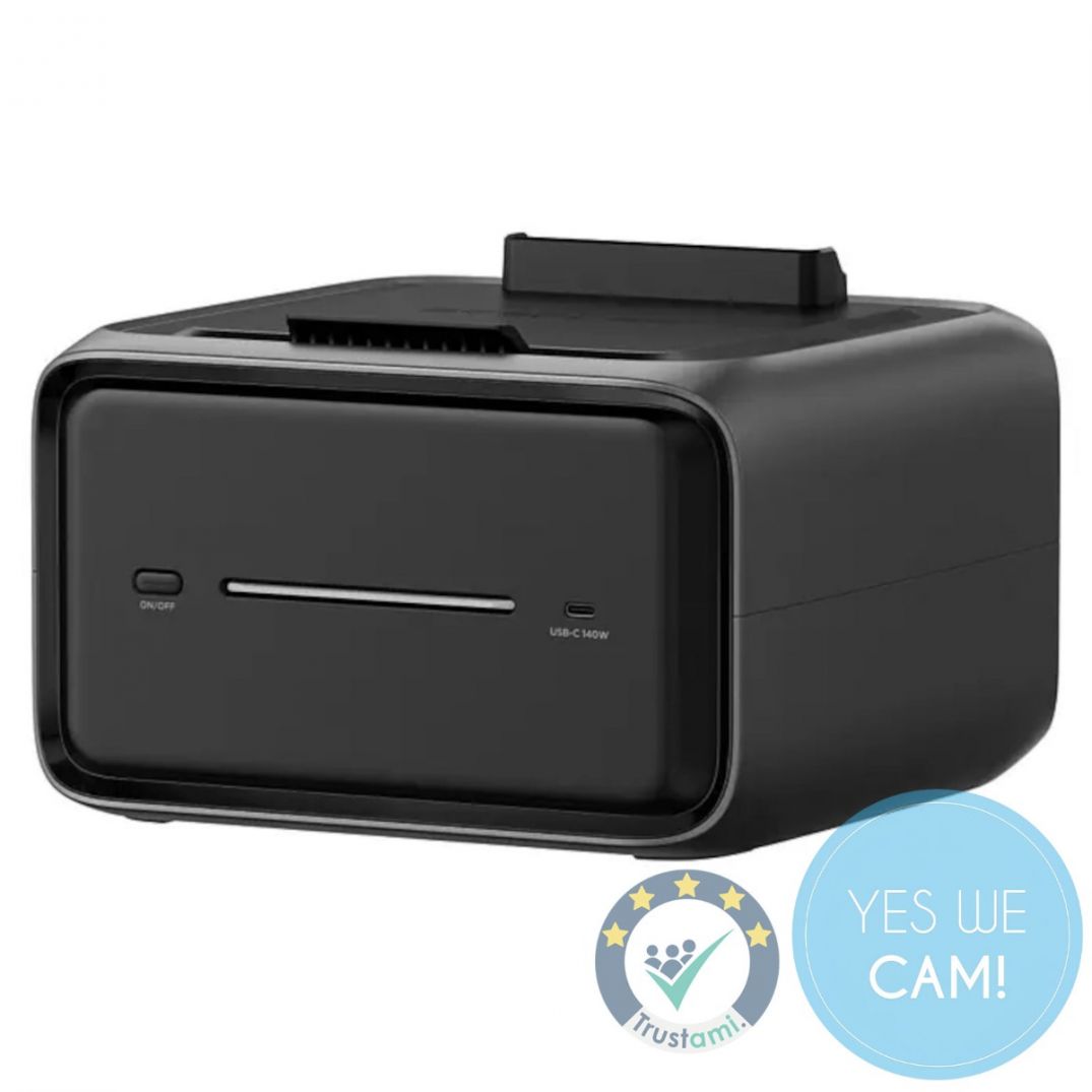 ECOFLOW RIVER 3 EB600 Extra Battery in schräger Frontansicht mit Ein/Aus-Taste und USB-C-140W-Anschluss