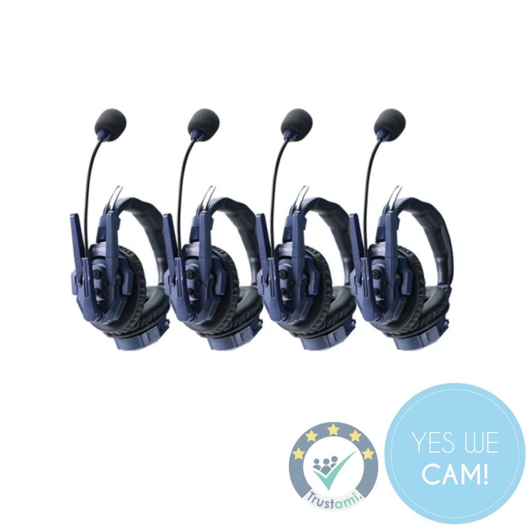 SYNCO 4 units Xtalk Master Headset Intercom - Dual Ear Vorderansicht der vier Dual-Ear Intercom-Headsets.