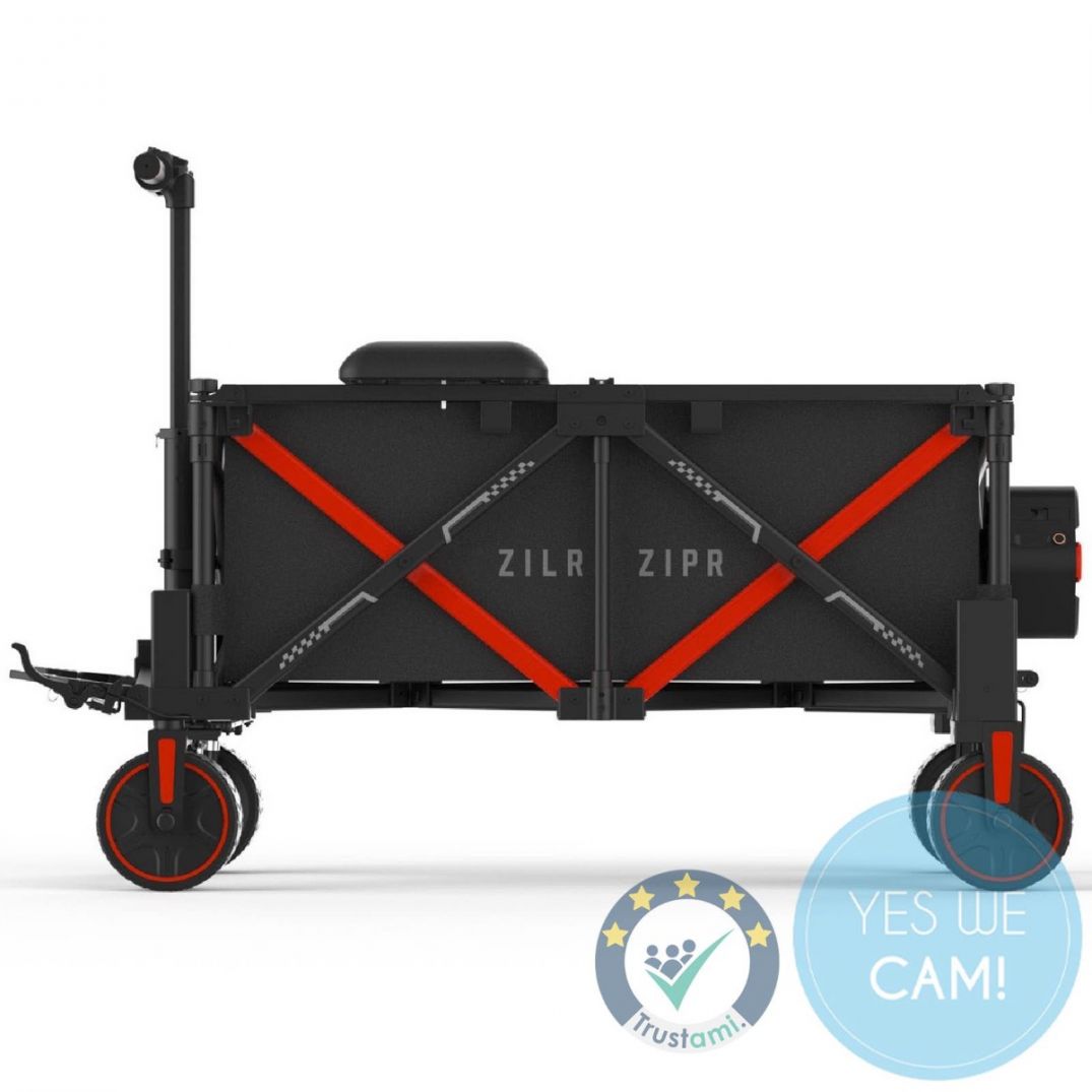 ZILR ZIPR 2WD Long Range E-Powered Kit Cart Seitenansicht mit faltbarem Rahmen und Elektroantrieb