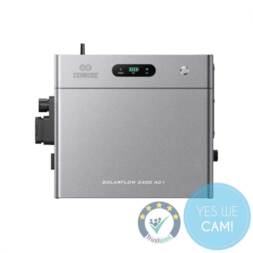 Zendure SolarFlow 2400 AC+ Balkonkraftwerk Speicher Frontansicht mit Display und Statusanzeige
