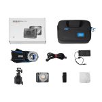 Lieferumfang der amaran Ray 120c mit Leuchte, Octa Dome 30, Netzteil, Kabeln, Adaptergriff und Tragetasche.