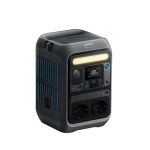 Frontansicht der Anker SOLIX C300 Powerstation mit AC-Steckdosen, USB-Anschlüssen und Statusdisplay