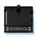 AtomX Cast HDMI-Switcher in Draufsicht mit vier Eingangstasten, Funktionstasten F1 bis F4 und zentraler Monitorhalterung.