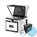 Ikan Aura 19" PoE++ PTZ NDI Teleprompter & NDI Talent Monitor Travel Kit Frontansicht in Funktion 