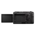 Canon EOS C50 Rückansicht mit ausgeklapptem Display und Bedienelementen, Ansicht von hinten