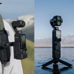 DJI Osmo Pocket 4P mit Rucksackhalterung und Mini-Stativ im Außeneinsatz