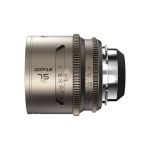 DZOFILM Arcana Prime 75mm T2.1 Anamorph Objektiv seitlich mit sichtbarer Frontlinse und Fokus- sowie Blendenring