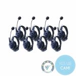 SYNCO 8 units Xtalk Master Headset Intercom - Dual Ear Vorderansicht der acht Dual-Ear Intercom-Headsets.