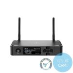 Teradek Prism Flex Mk II Decoder in schräger Frontansicht mit zwei WLAN-Antennen, OLED-Display und Bedientasten