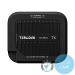 Teradek Ace Micro TX Videosender in der Vorderansicht mit Kühlrippen, Produktlogo und markiertem Antennenbereich.