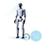Unitree G1 Comp Version humanoider Roboter in Frontansicht mit LED-Sensorik und Gelenkarmen