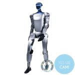 Humanoider Roboter in aufrechter Position mit futuristischem Design, geeignet für Robotik-Forschung, KI-Entwicklung und moderne Laborumgebungen.