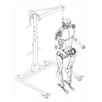 Nahaufnahme des Unitree H1/G1 Krans mit gelber Handkurbel, Seilrolle und Sicherheits-Haken.