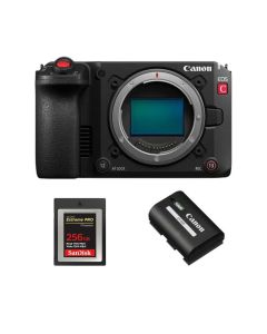 Canon EOS C50 4K Cinema Kamera mit 256GB CFexpress Speicherkarte und Canon LP-E6P Akku als Bestandteil des Battery Bundles