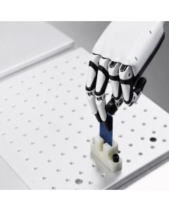 Inspire Robots RH56DFX-2L Roboterhand greift ein blaues Bauteil 