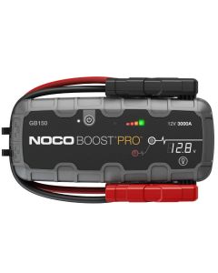NOCO GB150 Boost Pro 12V 3000A Jump Starter in Frontansicht mit integrierten Starthilfeklemmen 