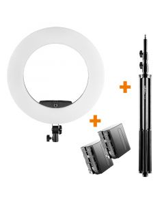 Walimex pro LED Ringleuchte Medow 960 Pro Set inkl. Lampenstativ und 2 Akkus Leuchte